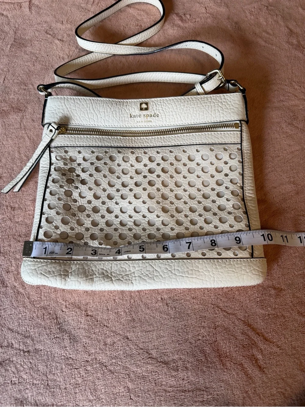 kate spade White Perforated Leather Crossbody with Gold Hardware